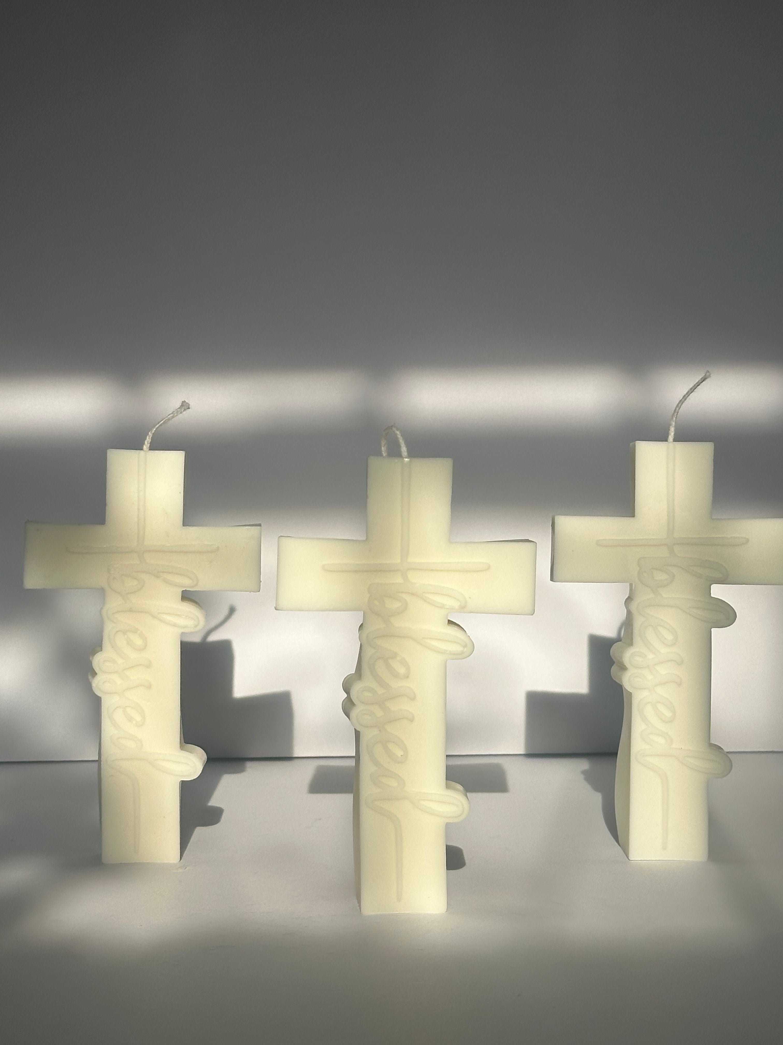 Handmade Baptism Cross Pillar Candle – Personalized  Religious Gift, Blessed Prayer Favor, Custom Faith Decor