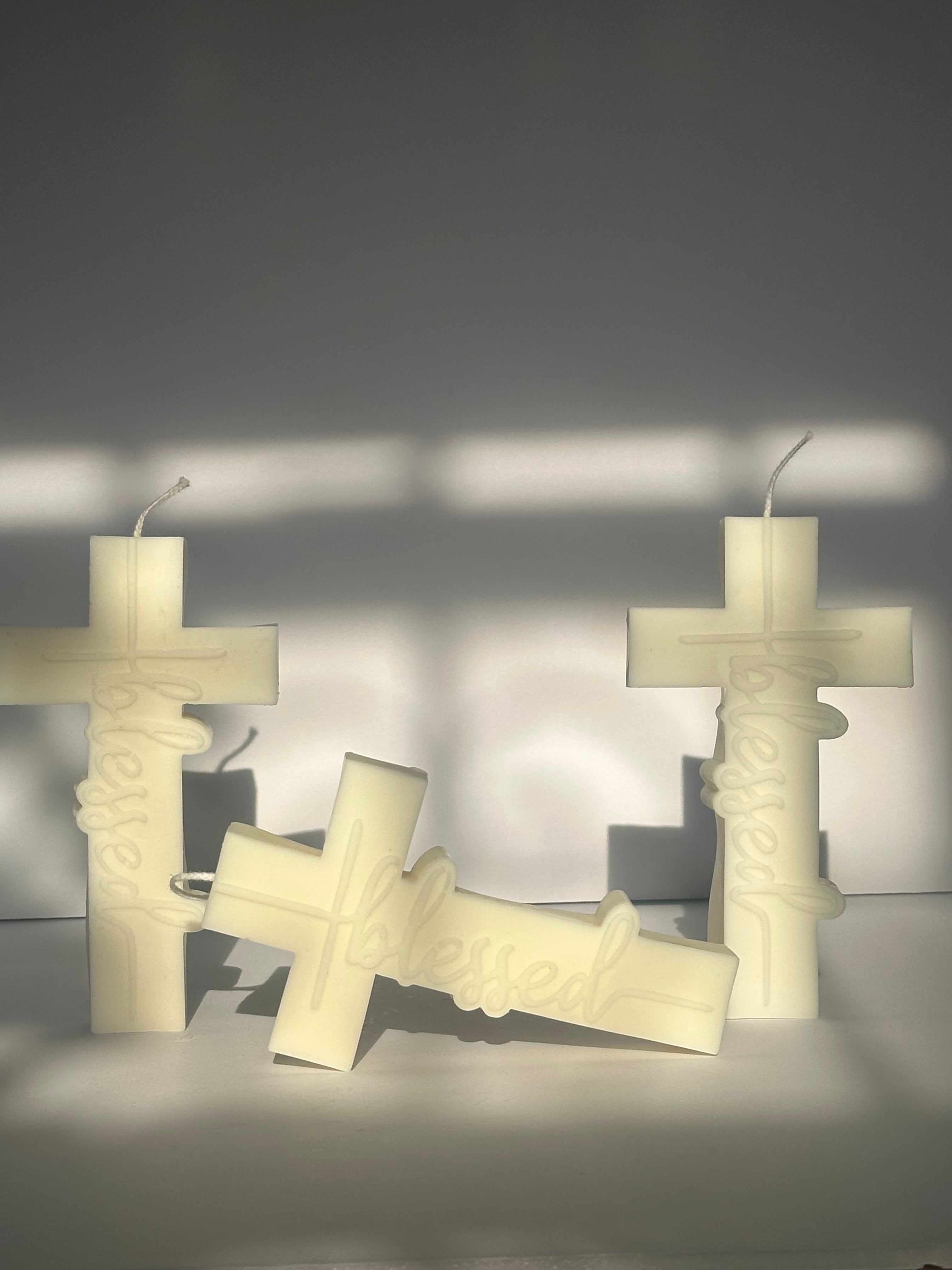 Handmade Baptism Cross Pillar Candle – Personalized  Religious Gift, Blessed Prayer Favor, Custom Faith Decor