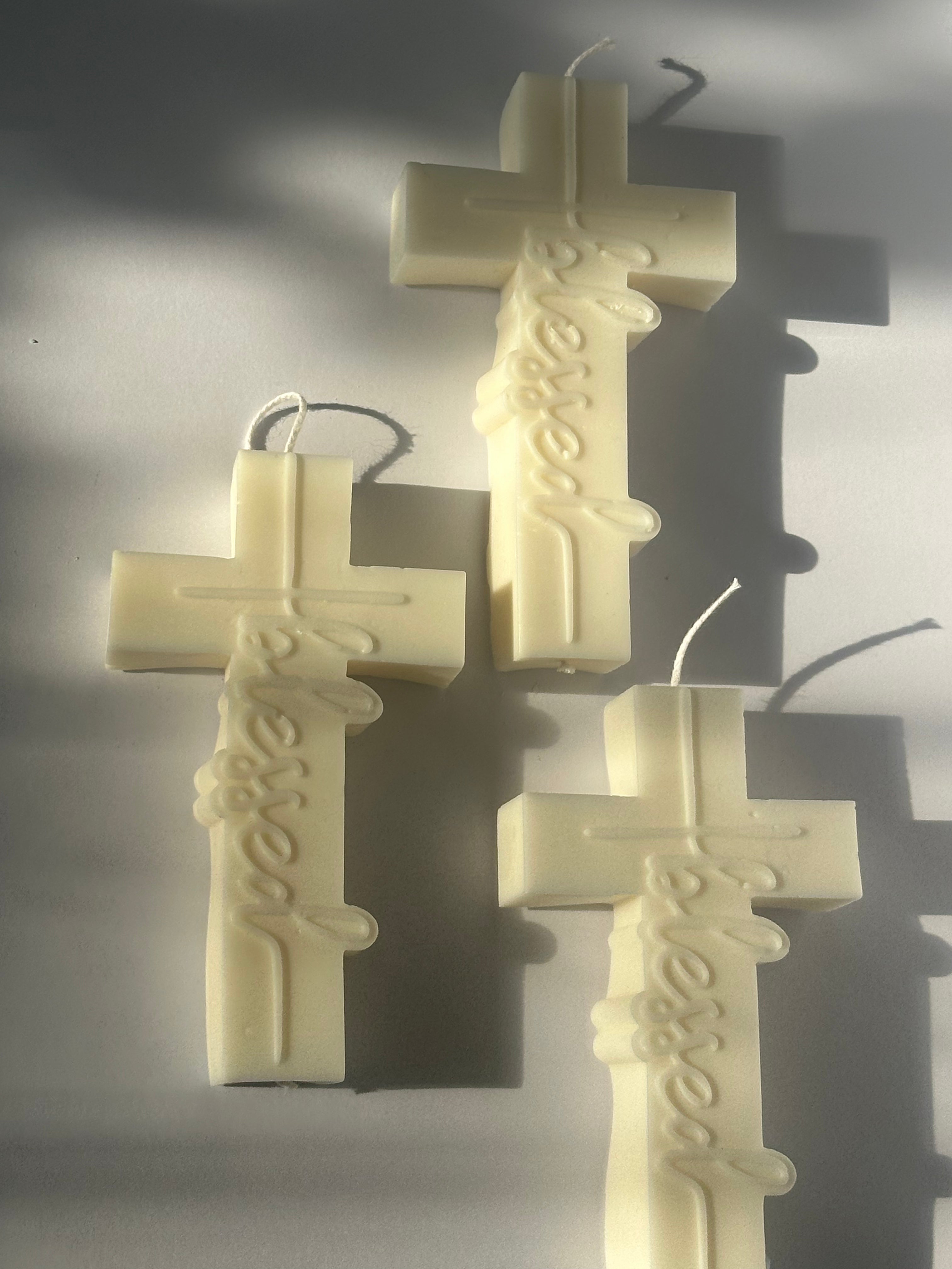 Handmade Baptism Cross Pillar Candle – Personalized  Religious Gift, Blessed Prayer Favor, Custom Faith Decor