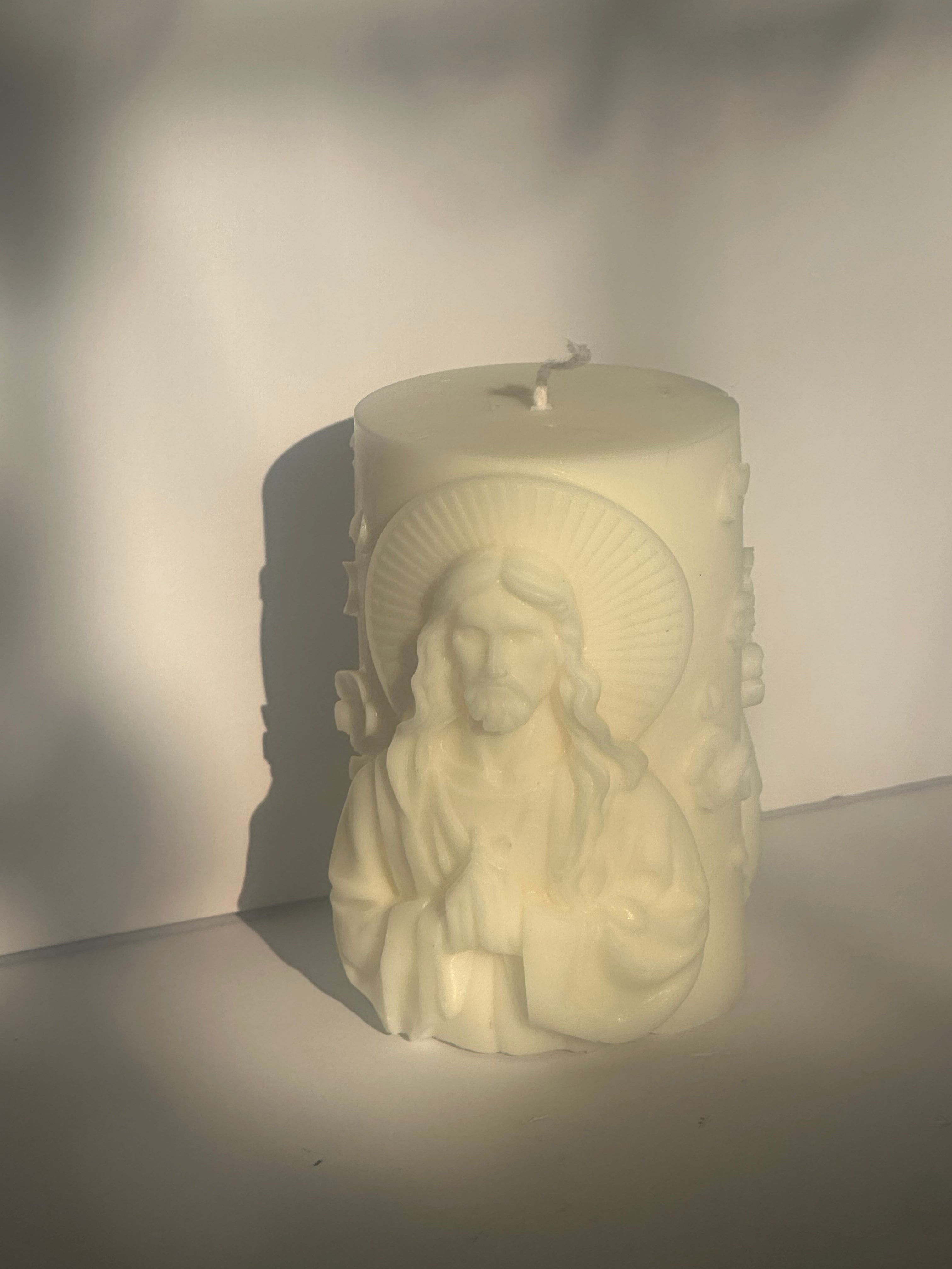 Handmade Religious Jesus Pillar Candle – Saint Figurine, Spiritual Gift, Housewarming & Christmas Gift