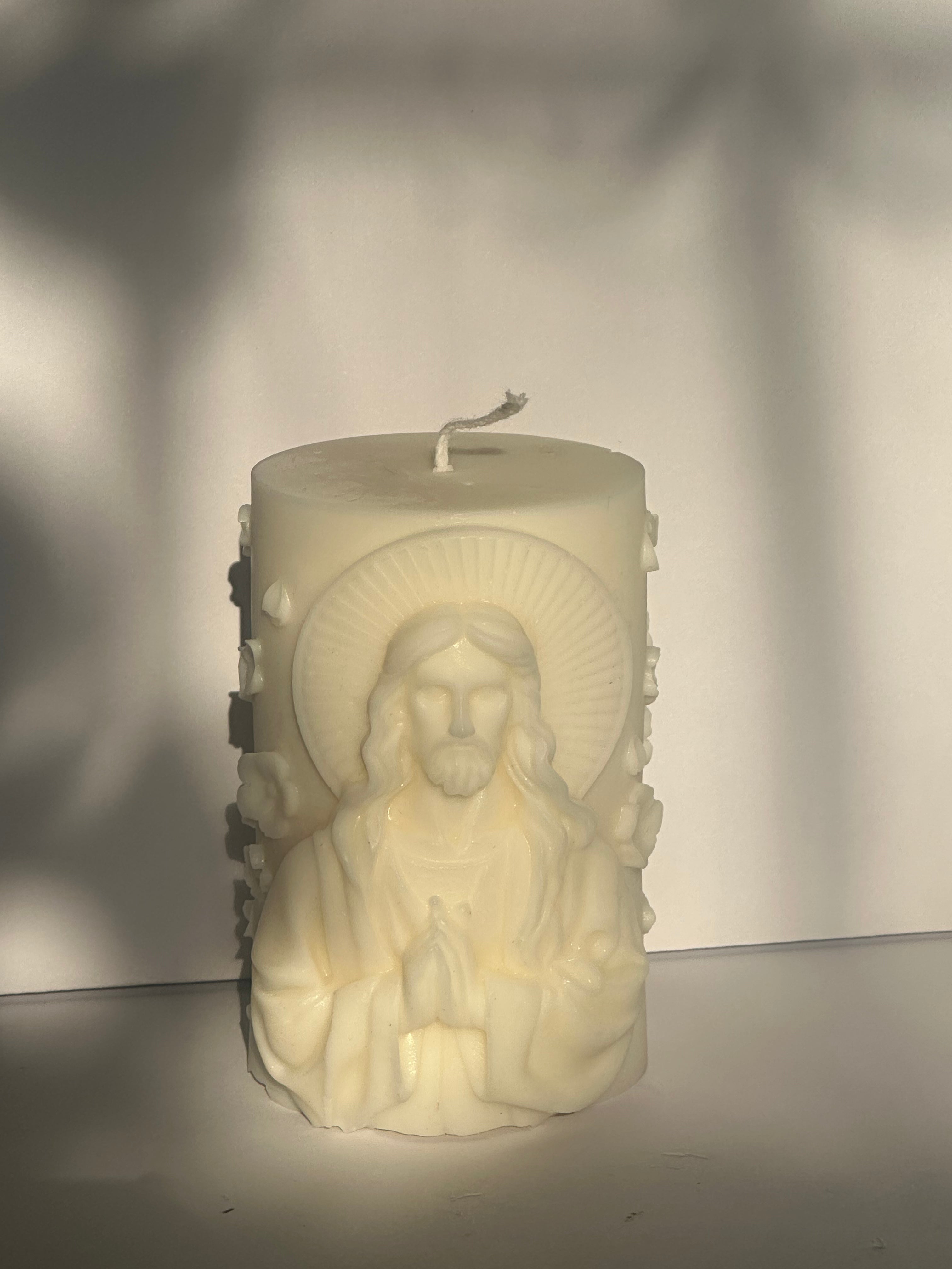 Handmade Religious Jesus Pillar Candle – Saint Figurine, Spiritual Gift, Housewarming & Christmas Gift
