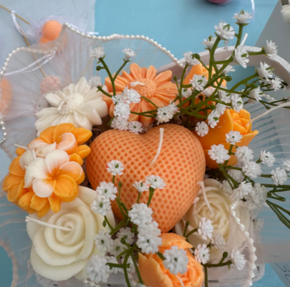 Handcrafted Peach Wedding Bouquet Candle - Perfect For Special Occasions